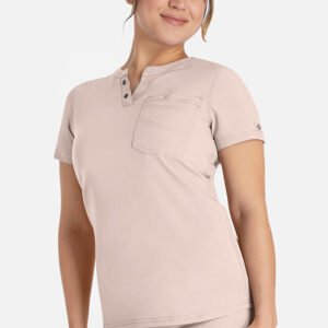 Women's Round Neck Henley Scrub Top