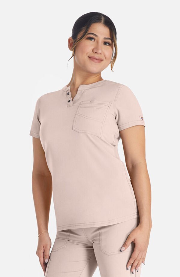 Women's Round Neck Henley Scrub Top