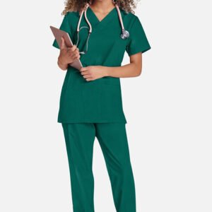 Unisex Scrub Set: V-Neck Solid Top & Drawstring Pant